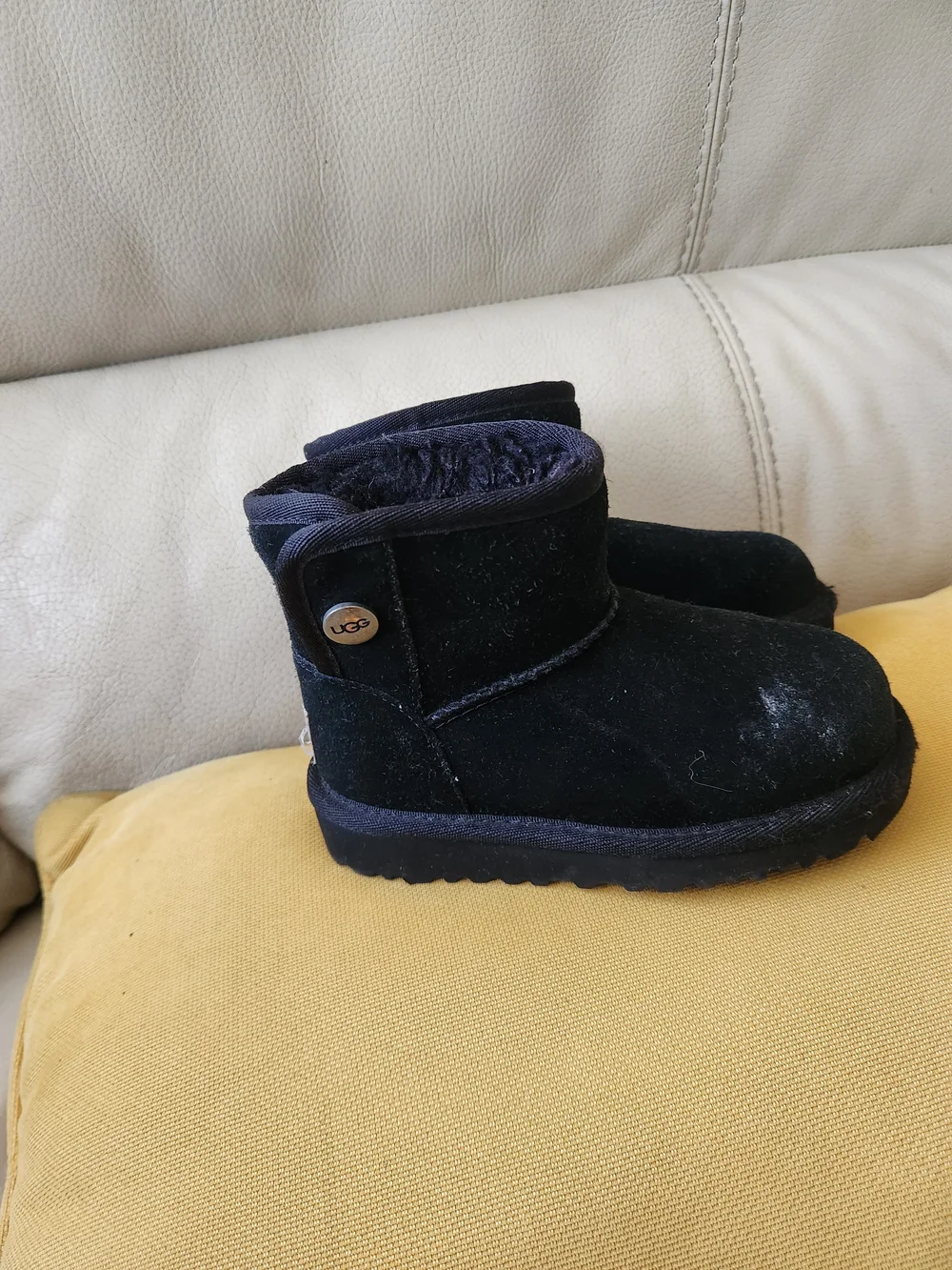 UGG Kids Black Short Button Suede Boot